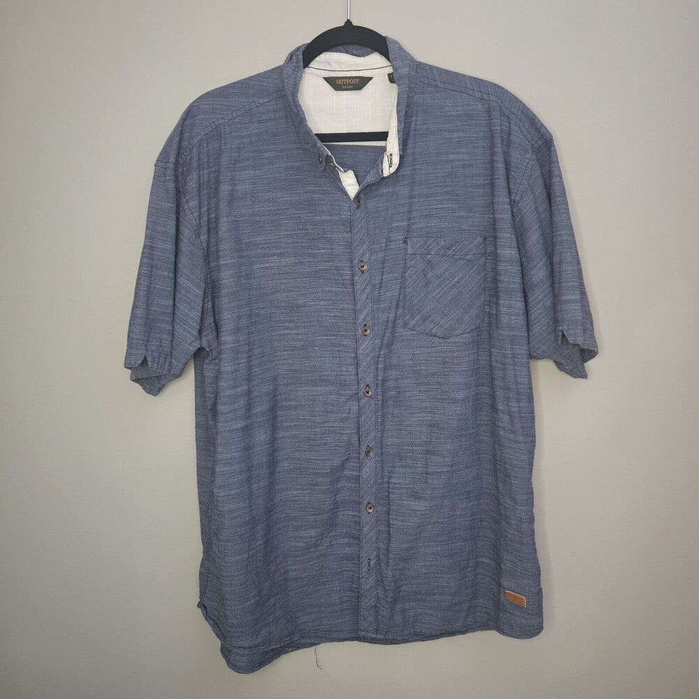 Outpost Makers Shirt Mens 2XL XXL Blue Cotton‎ Button Down Short Sleeve Stretch